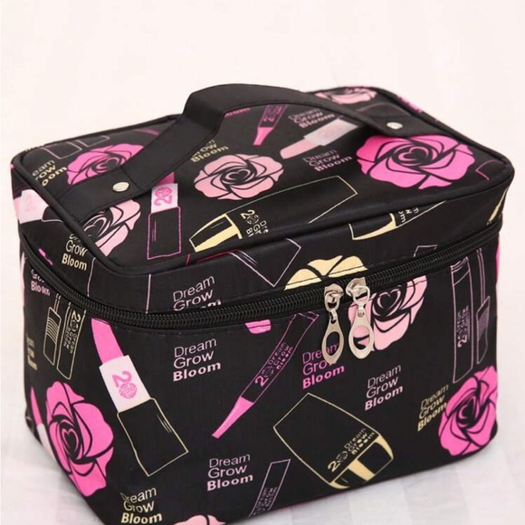 Handbags - Black Pink Rose Patterned Makeup Bag - New With Tags